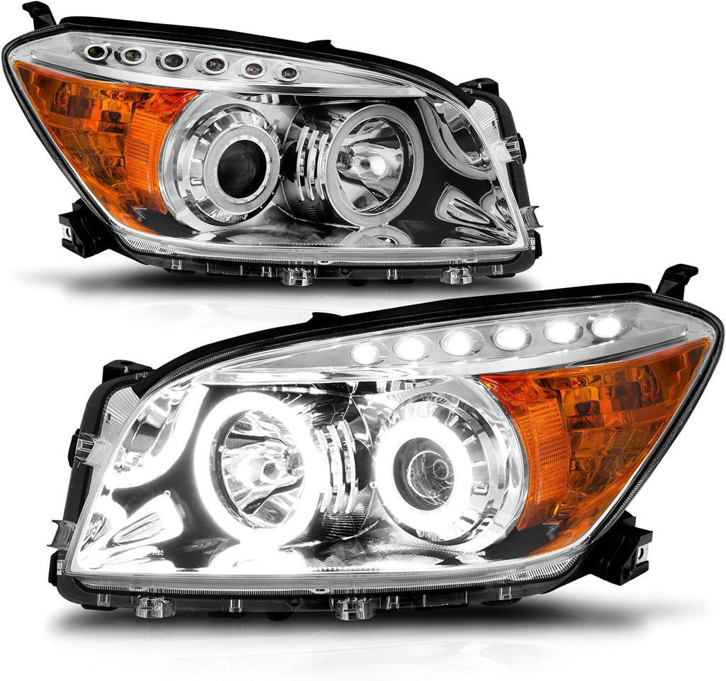 Chrome Dual LED Halo Projector Headlights Set for Toyota Rav4 E25625