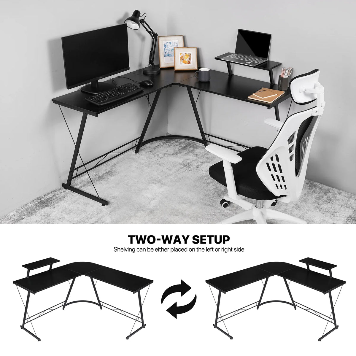 Black Ergonomic Computer Desk and Chair Set S543
