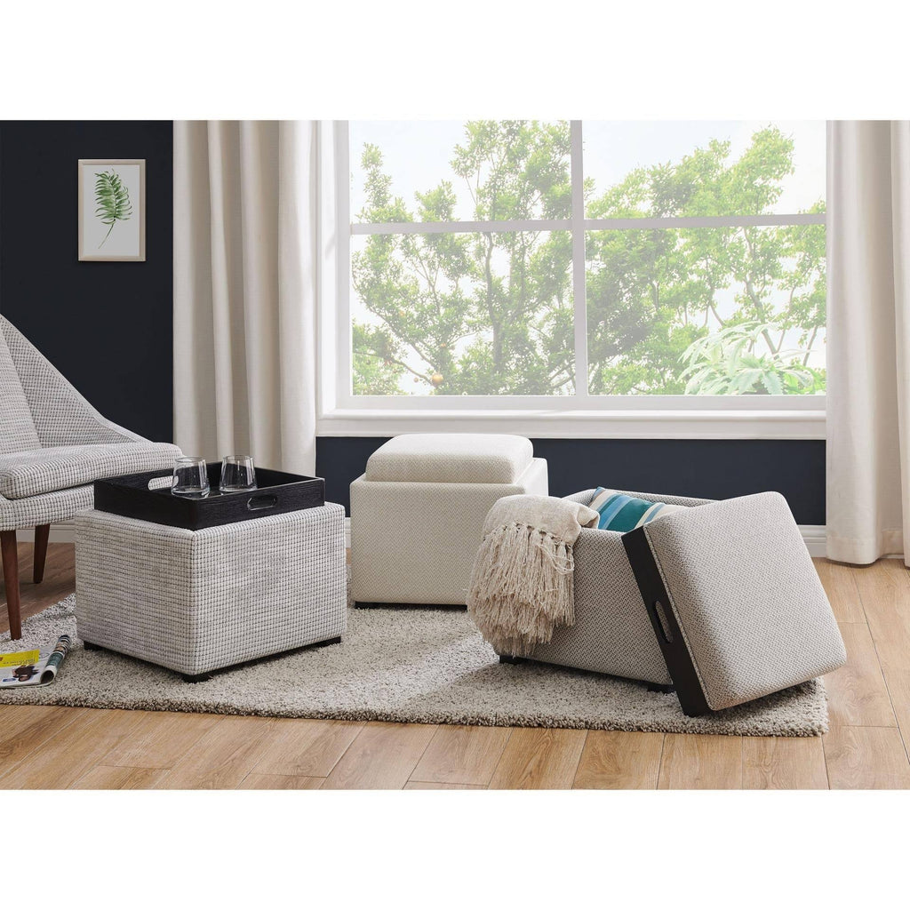 Fabric Storage Ottoman with Tray E386923
