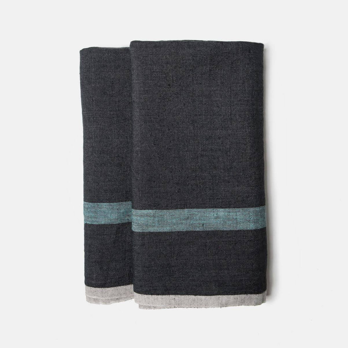 Charcoal/Aqua Laundered Linen Tea Towels, Set of 2 N58873