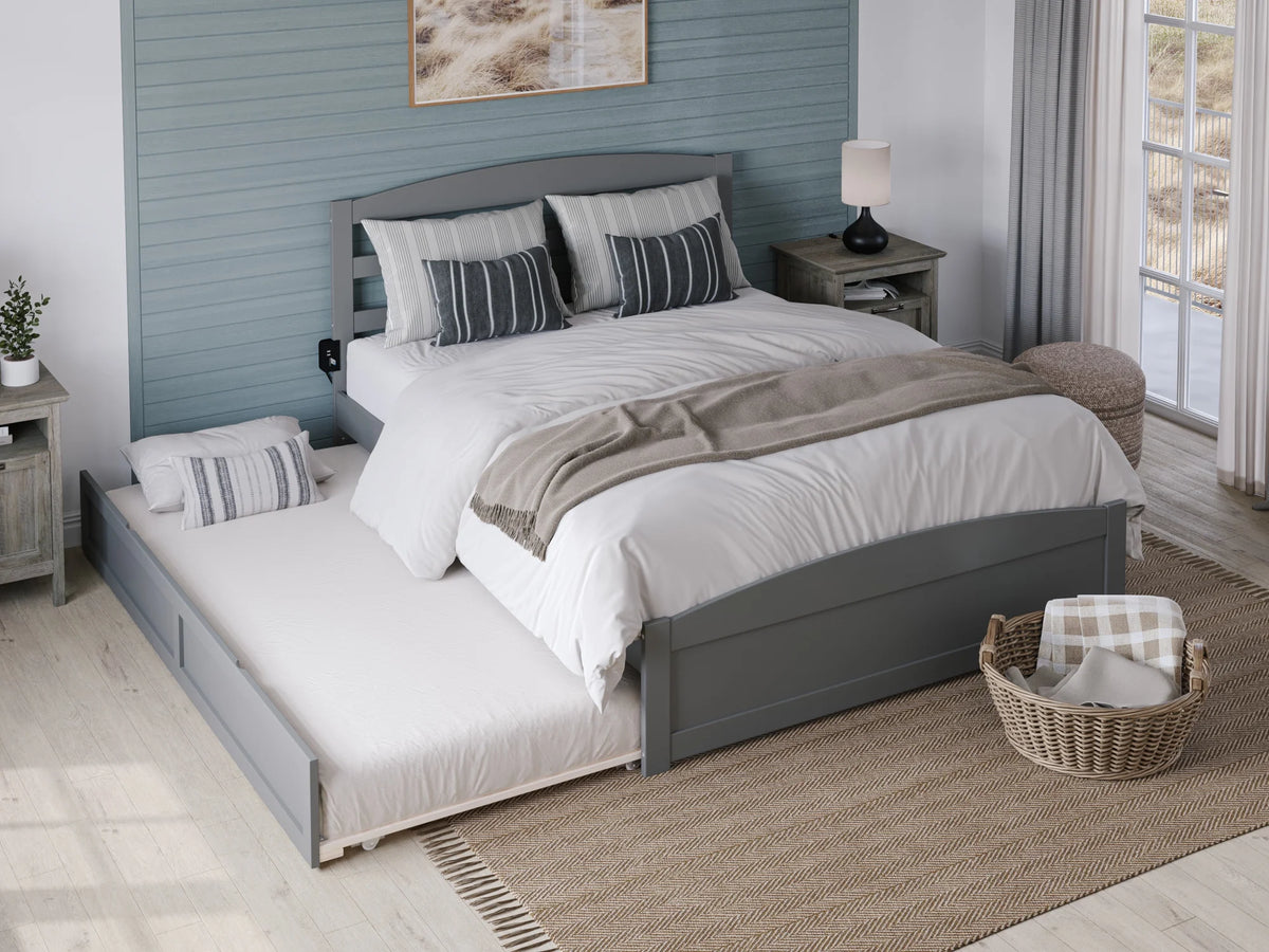 Grey Full Wood Platform Bed with Twin Trundle I25220