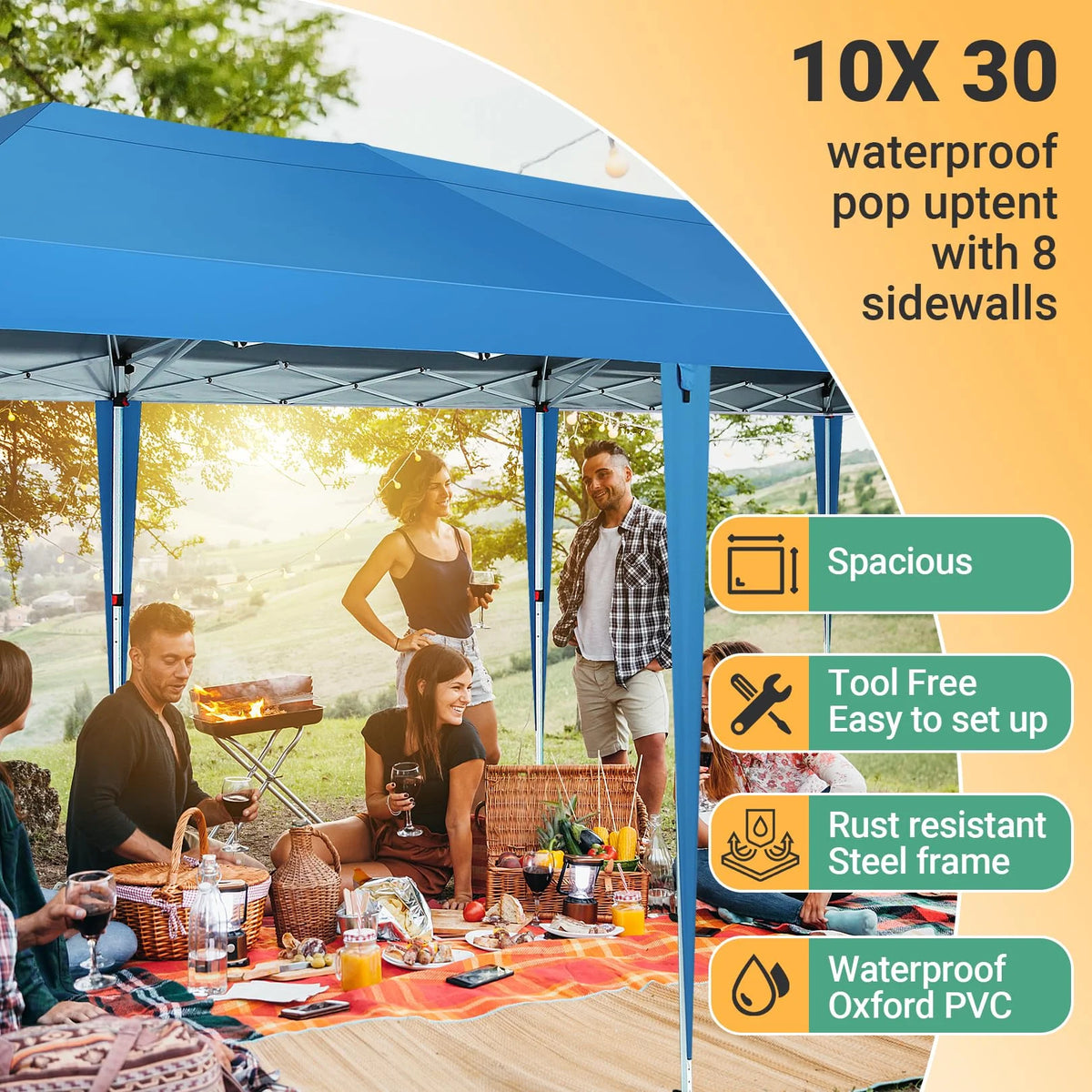 10x10ft Waterproof Popup Canopy with 4 Sidewalls Black J40826