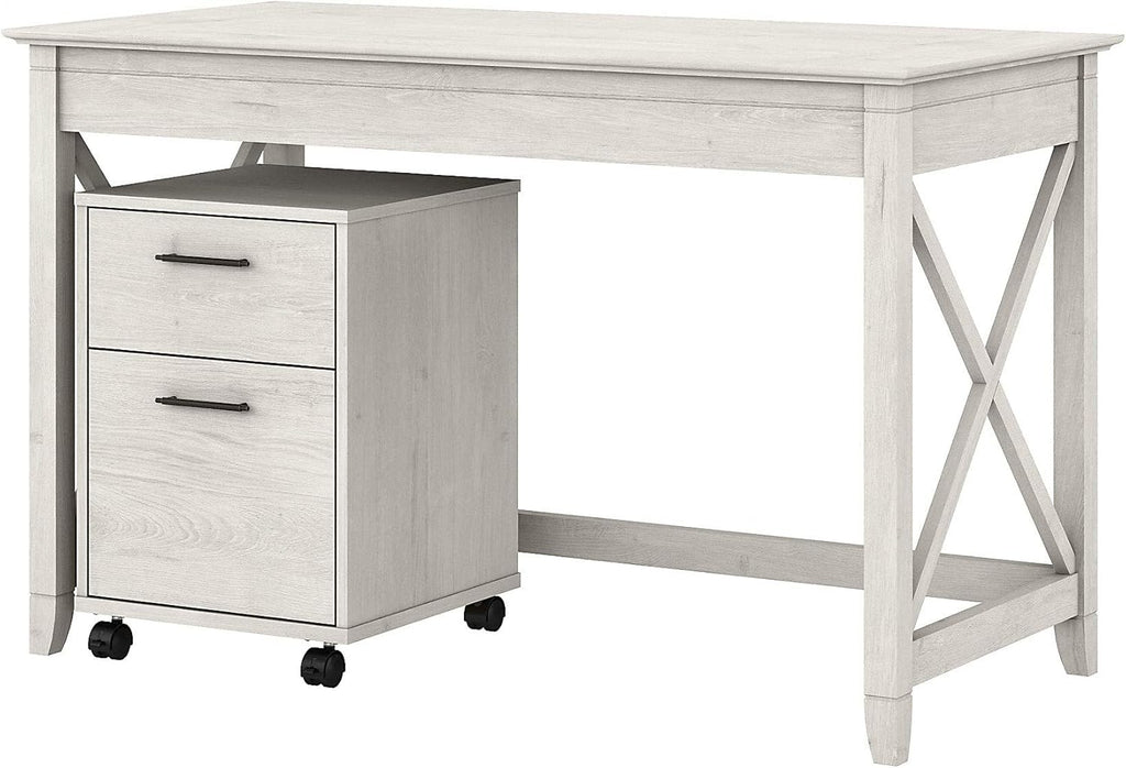 48W Dark Gray Hickory Writing Desk with 2 Drawer Mobile File Cabinet L785435