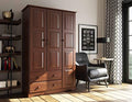 100% Solid Wood Armoire Wardrobe Closet, Java, 4 Shelves, 1 Clothing Rod, 2 Drawers, 1 Lock E852