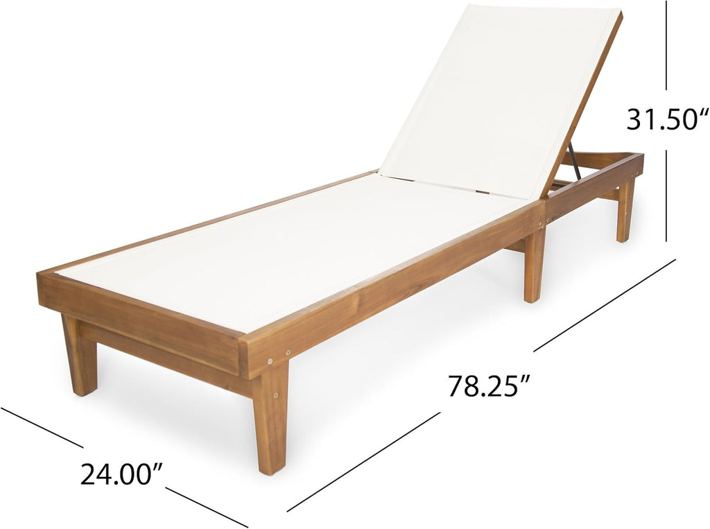 Teak Finish White Mesh Outdoor Chaise Lounge P669