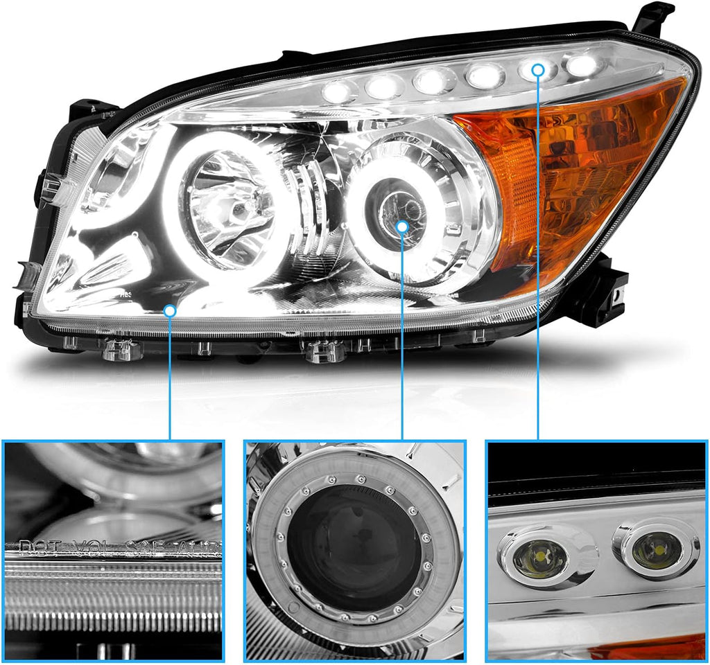 Chrome Dual LED Halo Projector Headlights Set for Toyota Rav4 E25625