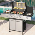 Stainless Steel Portable 4-Burner Propane Gas Grill with Side Burner R321322
