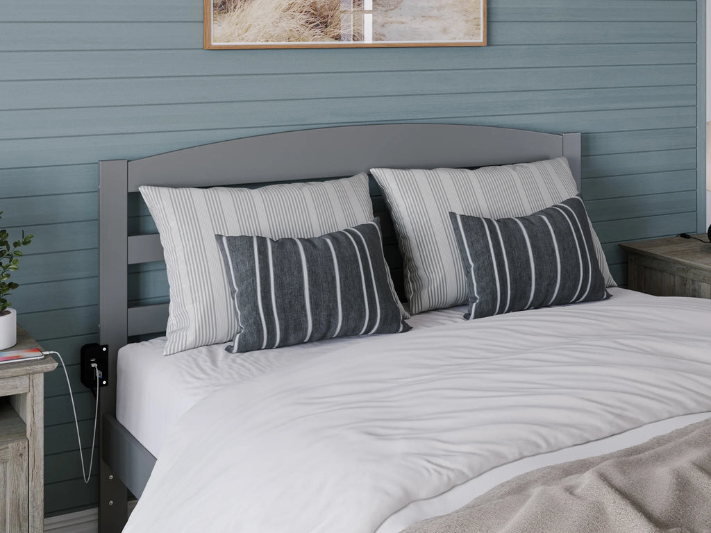 Grey Full Wood Platform Bed with Twin Trundle I25220