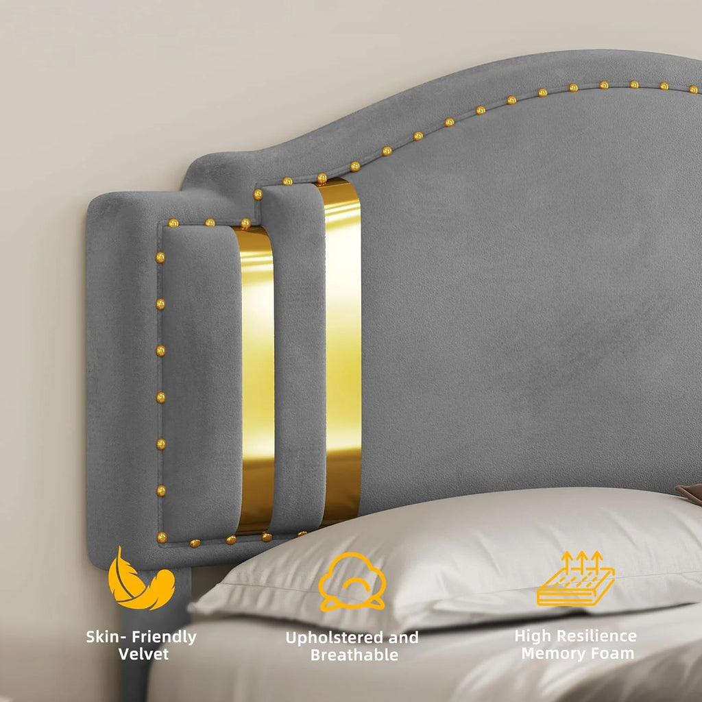 King Size Grey Upholstered Platform Bed Frame and Headboard J6652