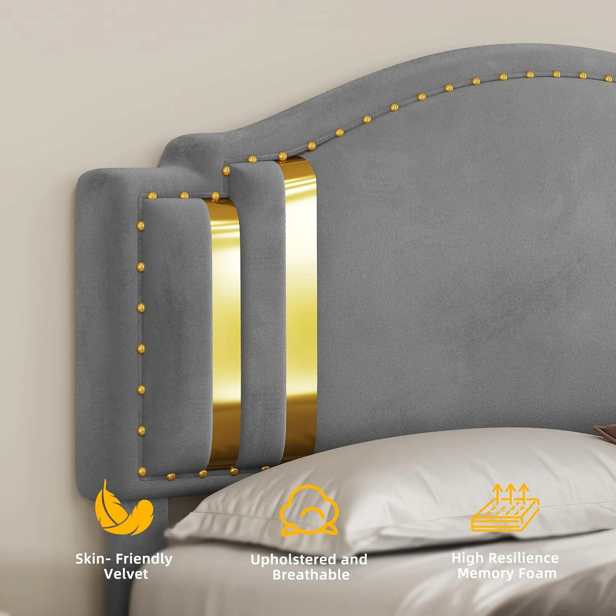 King Size Grey Upholstered Platform Bed Frame and Headboard J6652