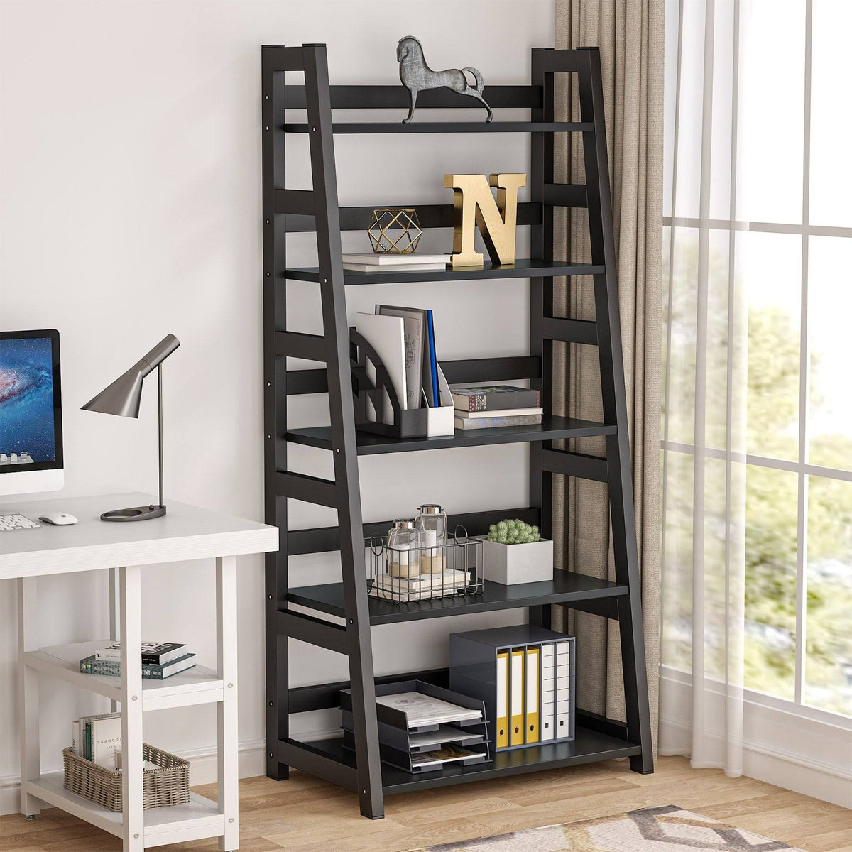 5-Tier Ladder Bookshelf Bookcase Brown N8631