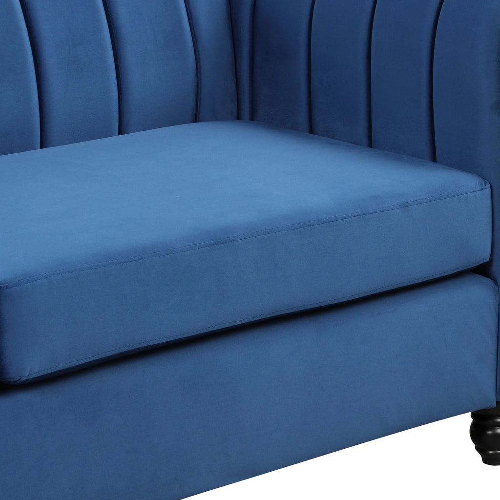 Blue Buttoned Tufted Sofa with Solid Wood Legs R70991