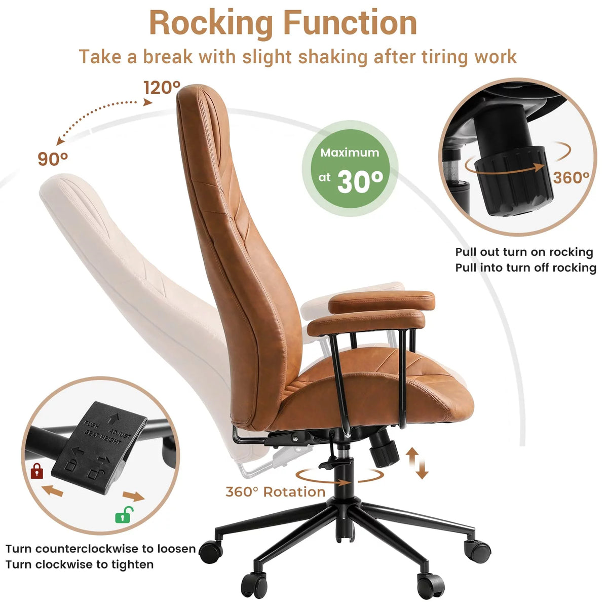 High Back Office Chair with Armrest Brown E38199