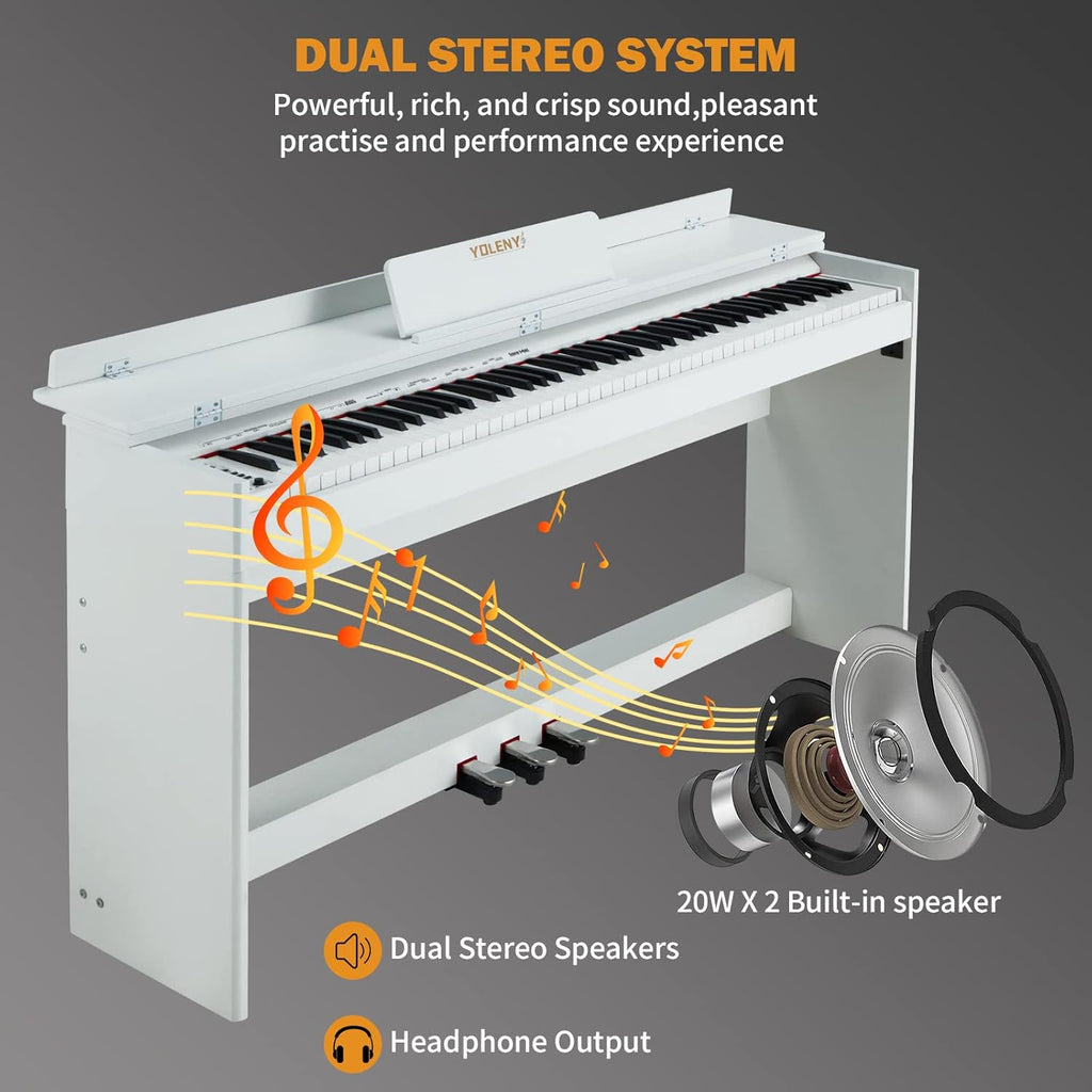 White 88 Key Weighted Digital Piano with Wooden Furniture Stand A6786