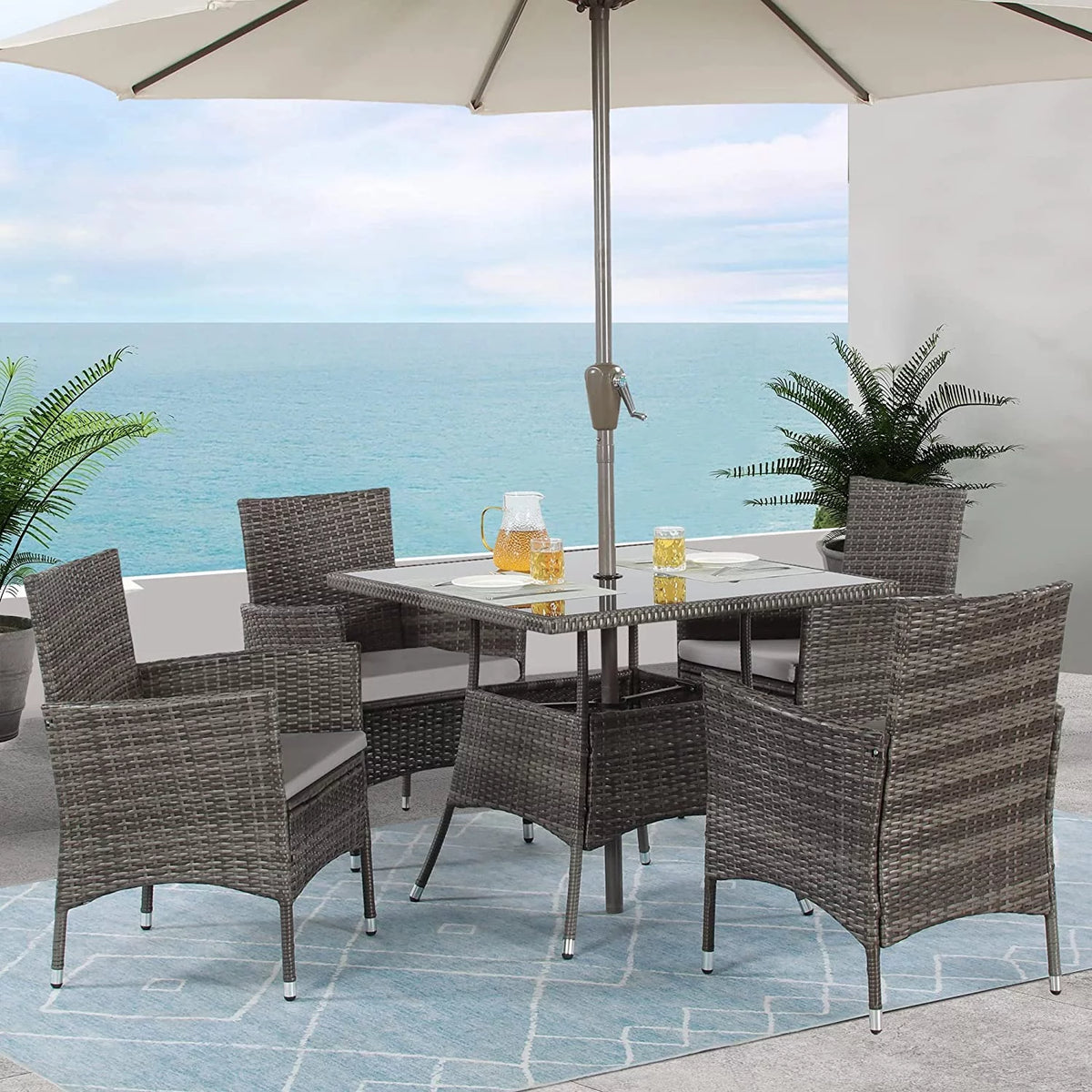 5 Piece Outdoor Wicker Patio Dining Set Z4270