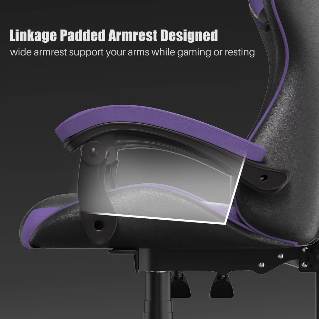 Purple Ergonomic Gaming Chair with Headrest & Lumbar Pillow L7330