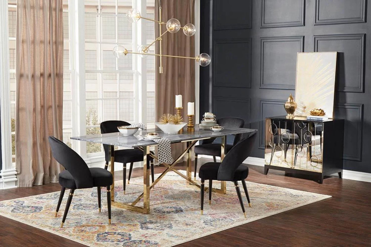 Black and Gold Set of Two Dining Chairs C644