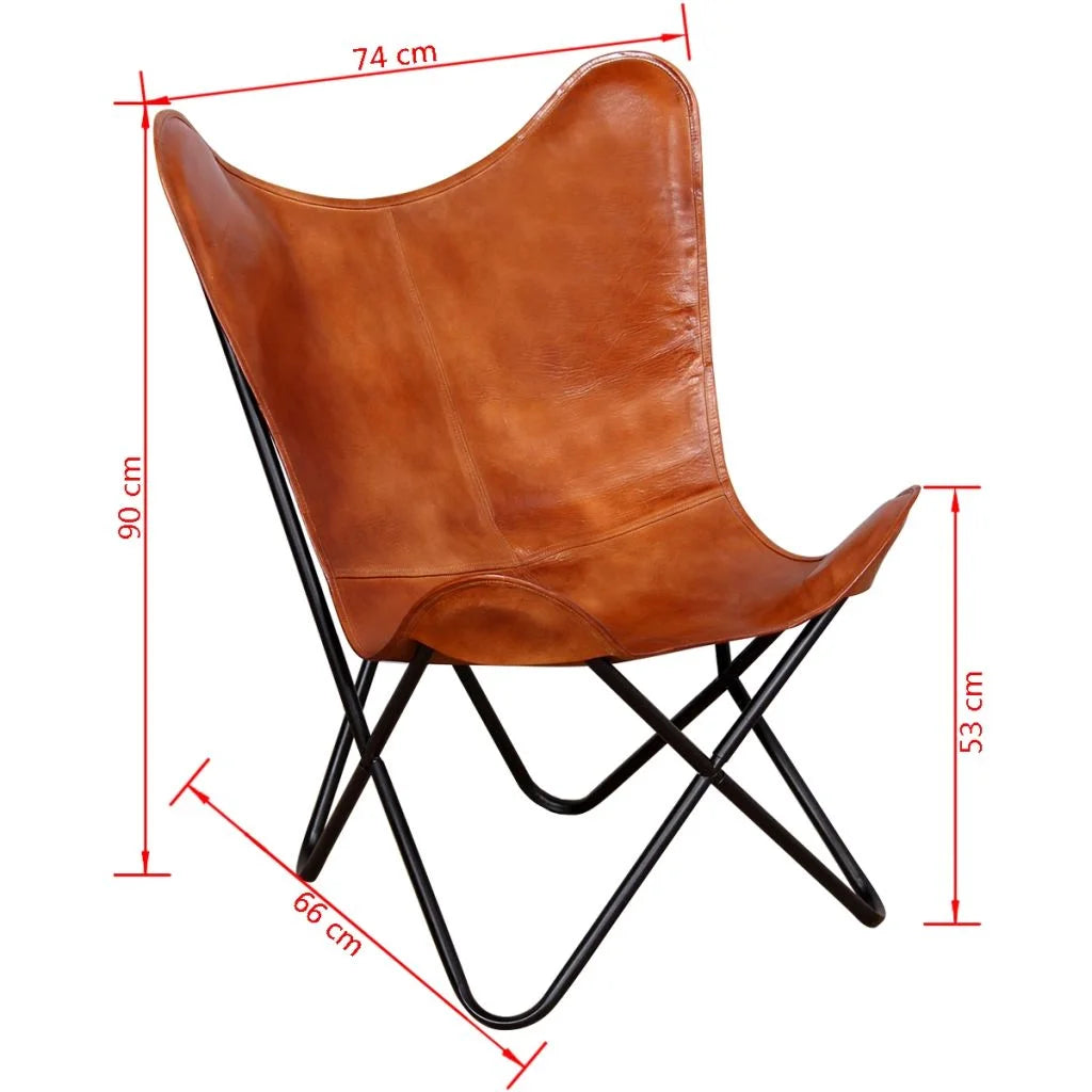 Butterfly Chair Real Leather Upholstered Chair with Powder-Coated Iron Frame 29.1 x 26 x 35.4 Inches L932035