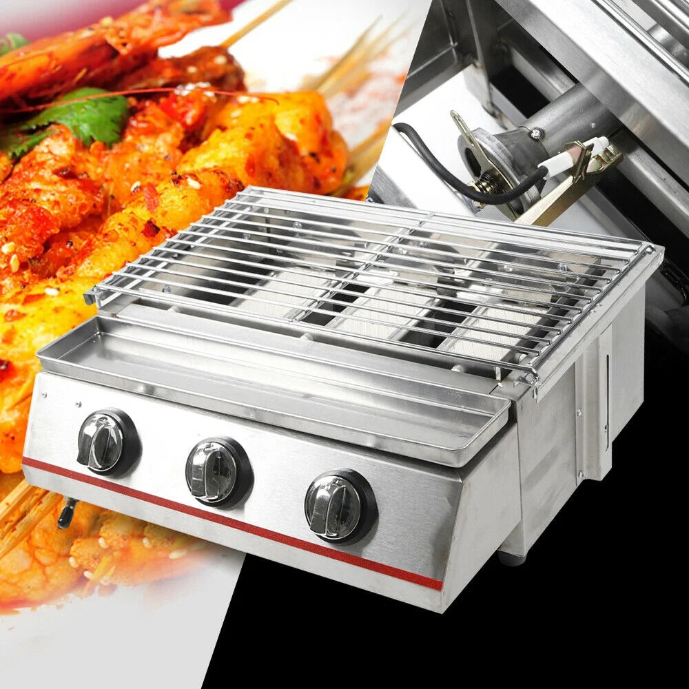 3 Burners Commercial Gas Grill Stainless Steel Y5051