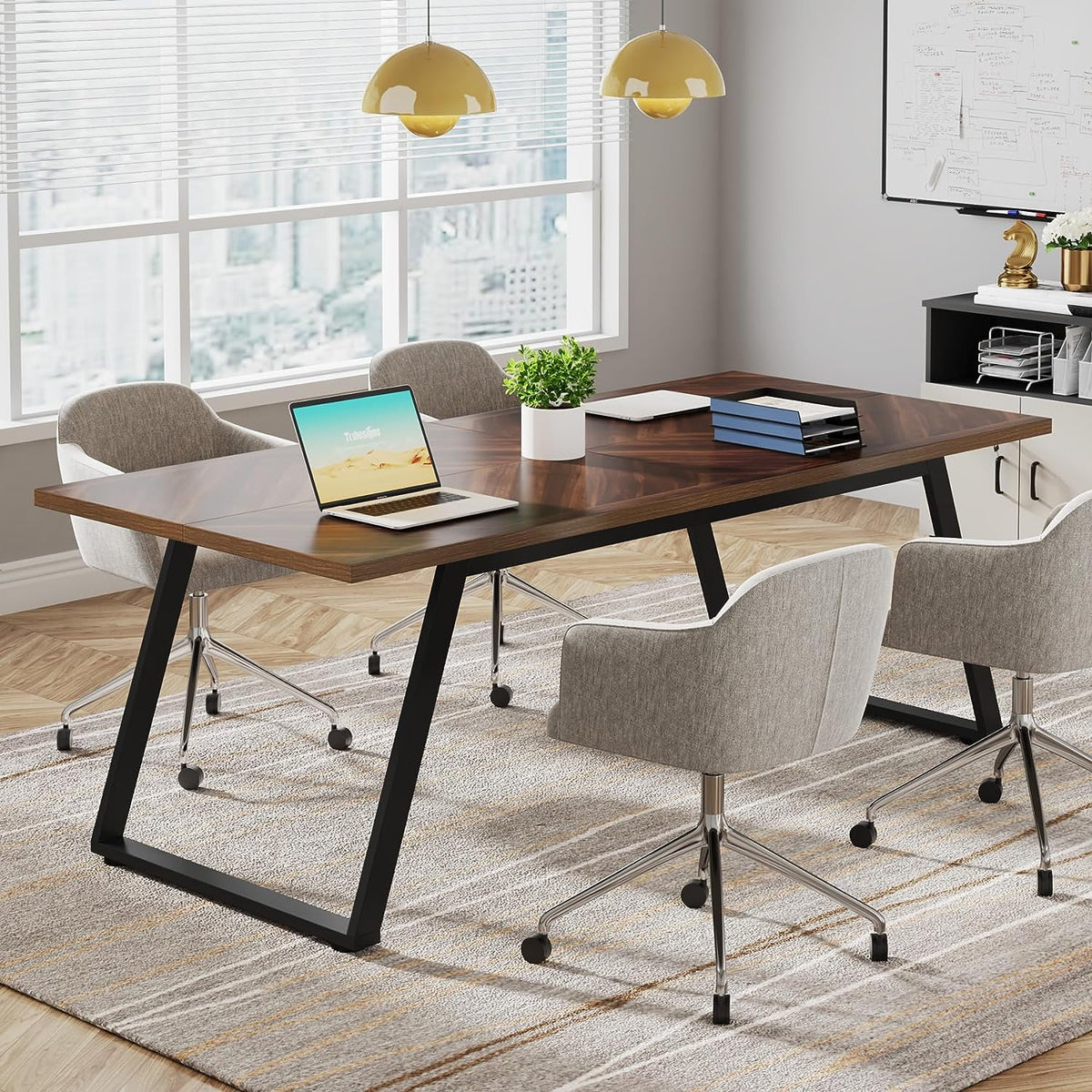 63" Brown Computer Desk with Thickened Frame X42791