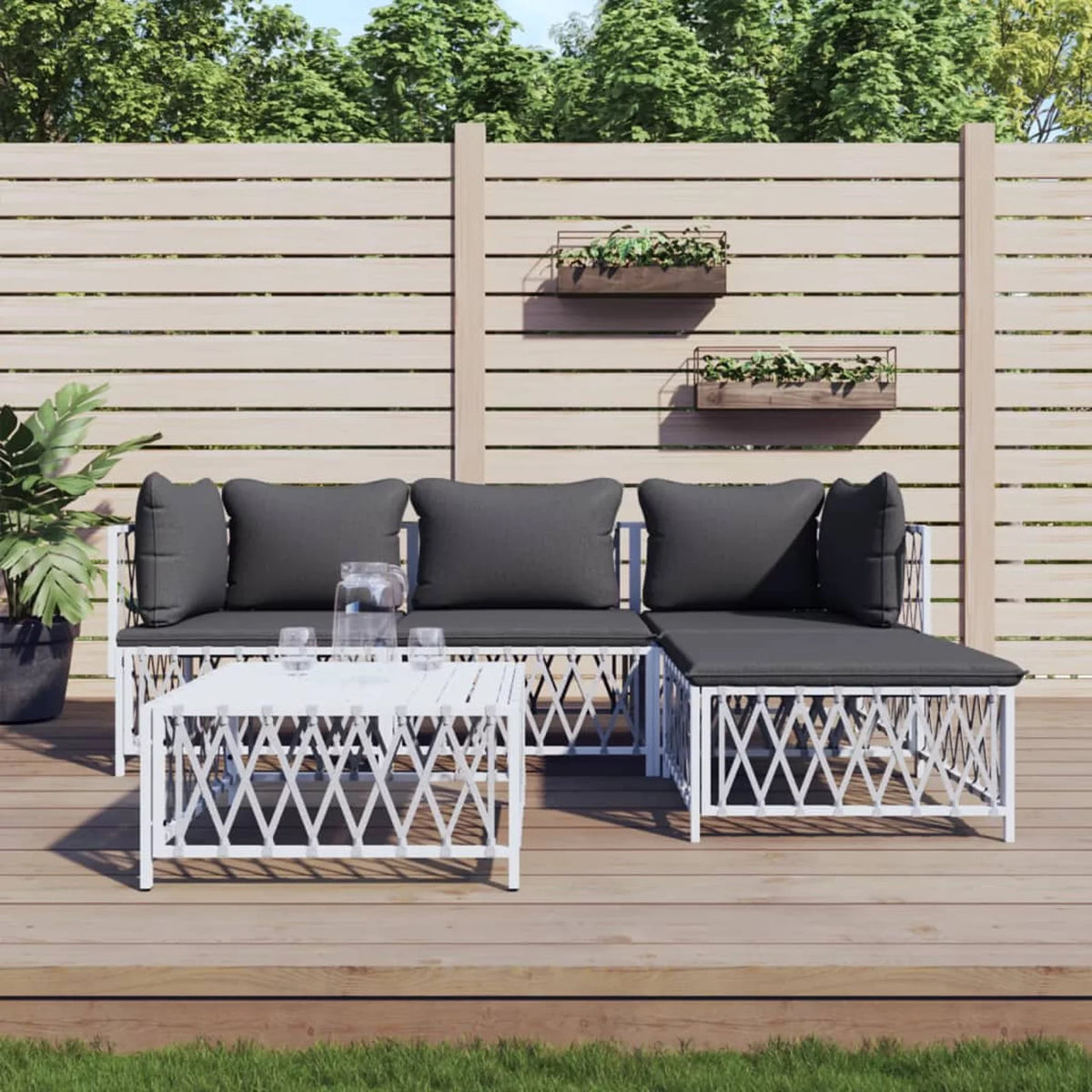 5 Piece Patio Set with Cushions White Steel Q792165