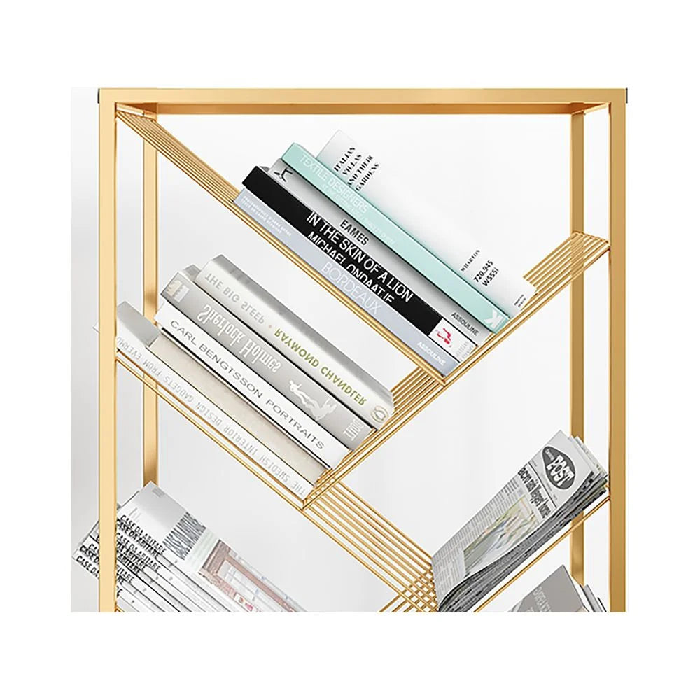 Mid-Century Rectangular Bookshelf Metal Gold Bookcase with Shelves O498500