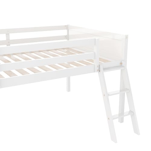 Gray Full Size Low Loft Bed with Safety Guardrail T8743