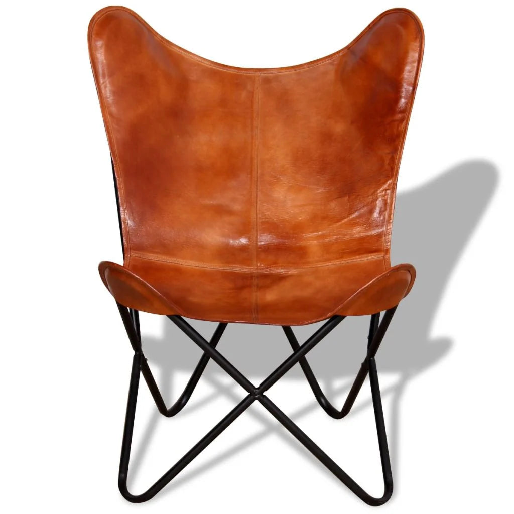 Butterfly Chair Real Leather Upholstered Chair with Powder-Coated Iron Frame 29.1 x 26 x 35.4 Inches L932035