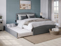 Grey Full Wood Platform Bed with Twin Trundle I25220