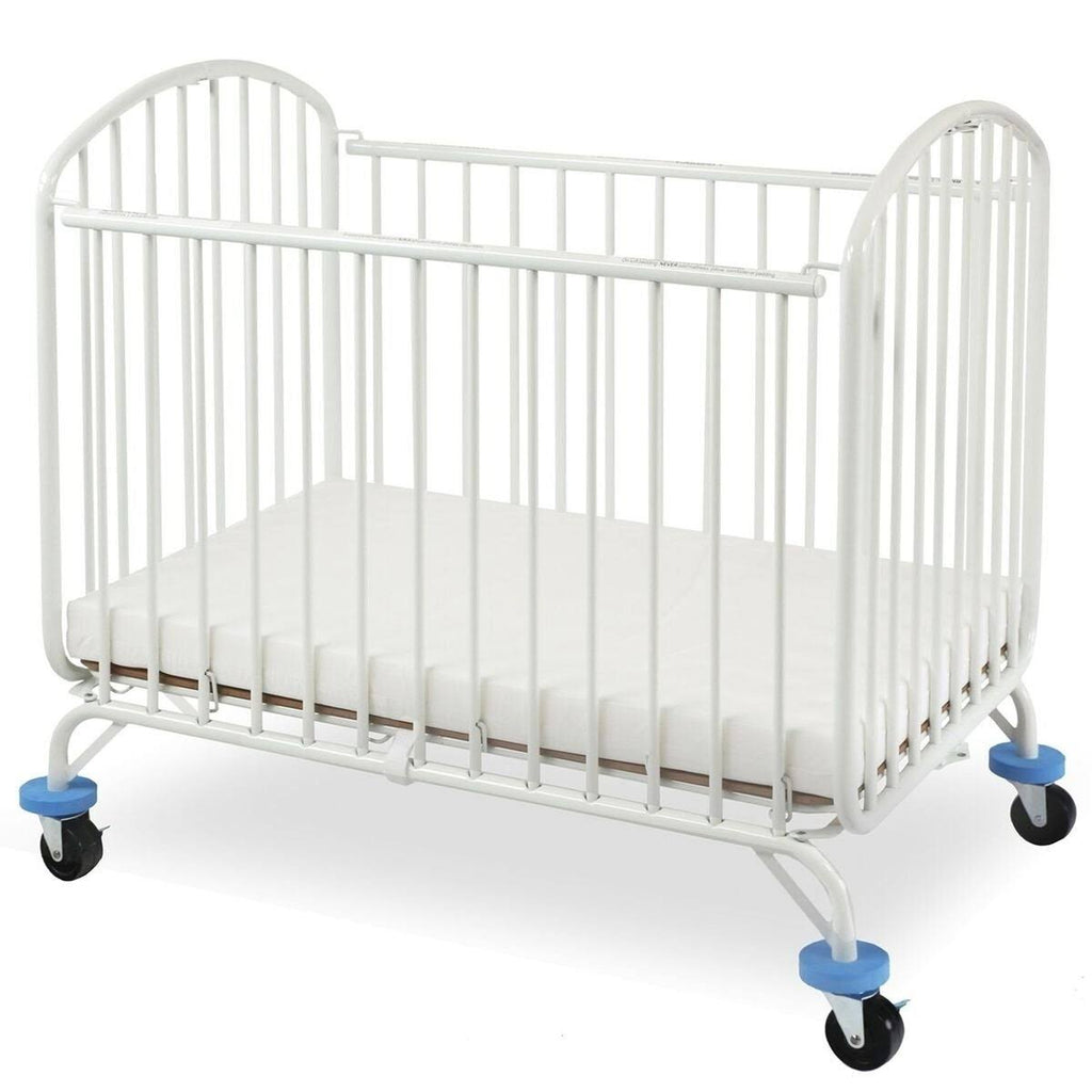 White Arched Metal Crib with Folding Mechanism and Casters M213645