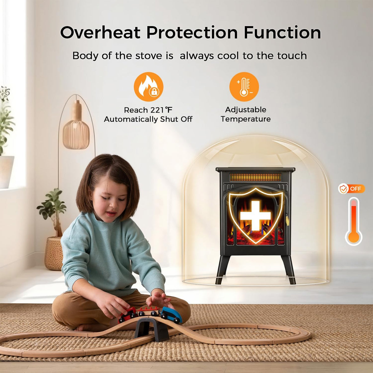 Electric Fireplace Stove, 1500W, 17" Infrared Heater, Remote Control, 8H Timer B360727
