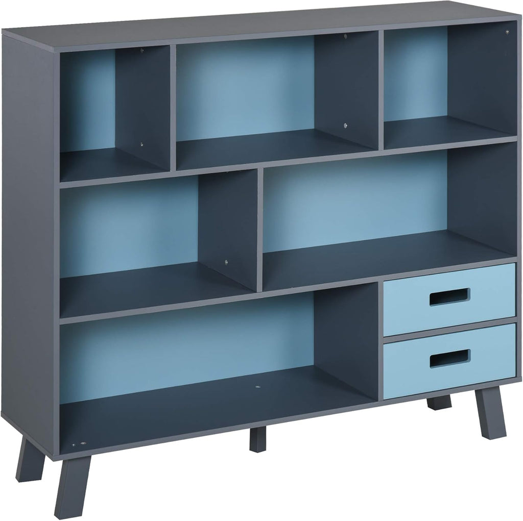 Blue 3-Tier Kids Bookcase with Drawers P9636