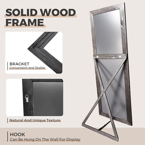65"x24" Full Length Solid Wood Frame Floor Mirror Brown V82735