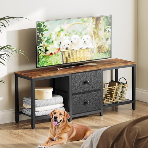 Rustic Brown and Black TV Stand with 2 Fabric Drawer F631655