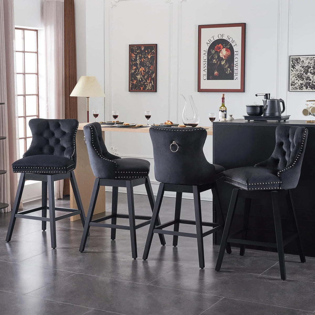 Velvet Swivel Bar Stools Set of 4 V5207