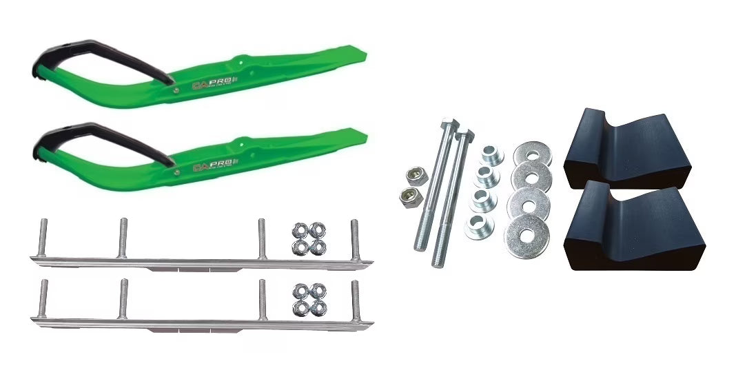 Green Razor Snowmobile Skis with 4.5" Shaper Bars Complete Kit I119879