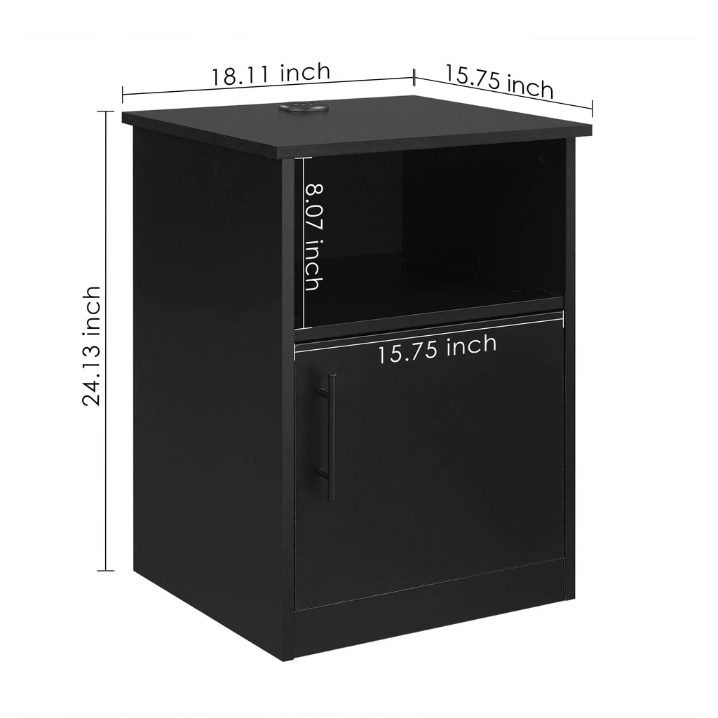 Black Nightstand with Storage and 3 USB Ports S3089