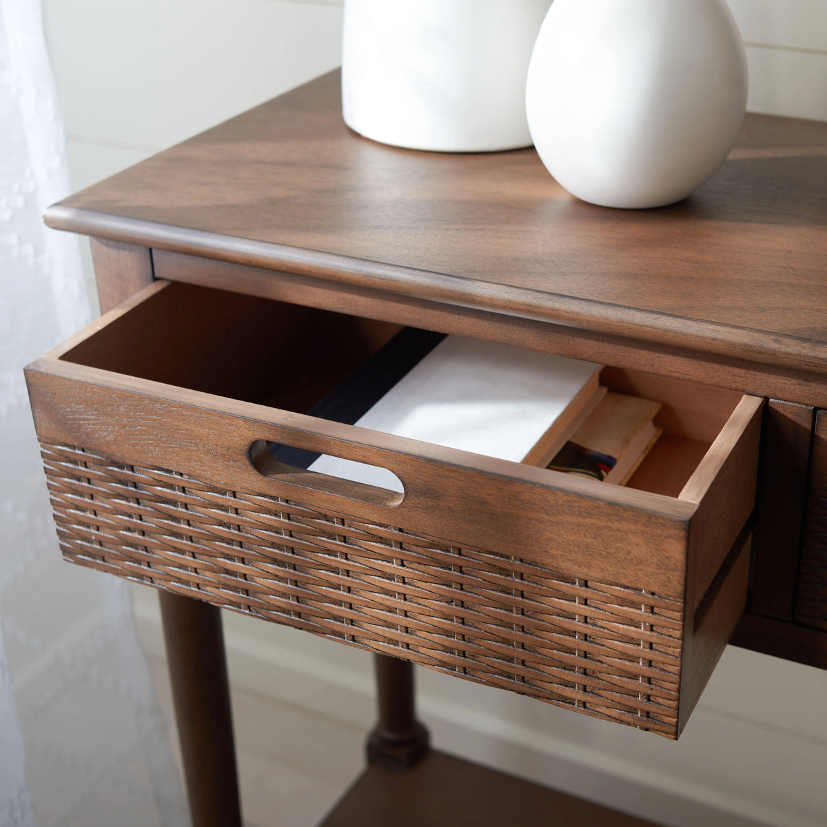 Rustic Brown Wood 3-Drawer Console Table T667