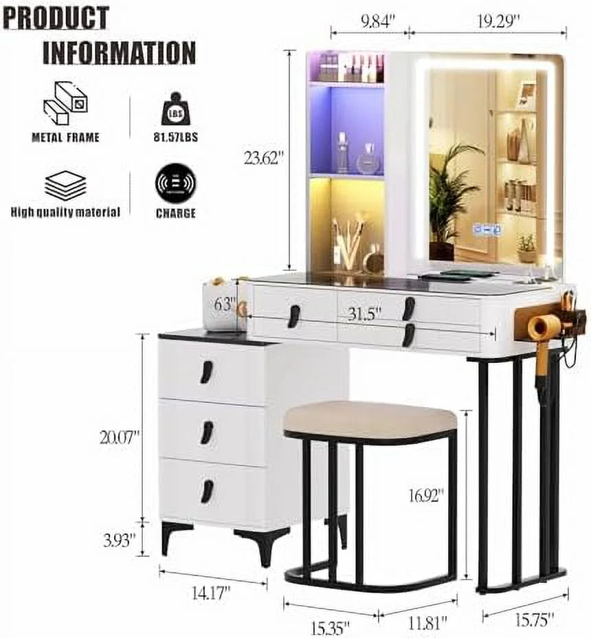 Grey Makeup Vanity Desk with Mirror and Lights D18775