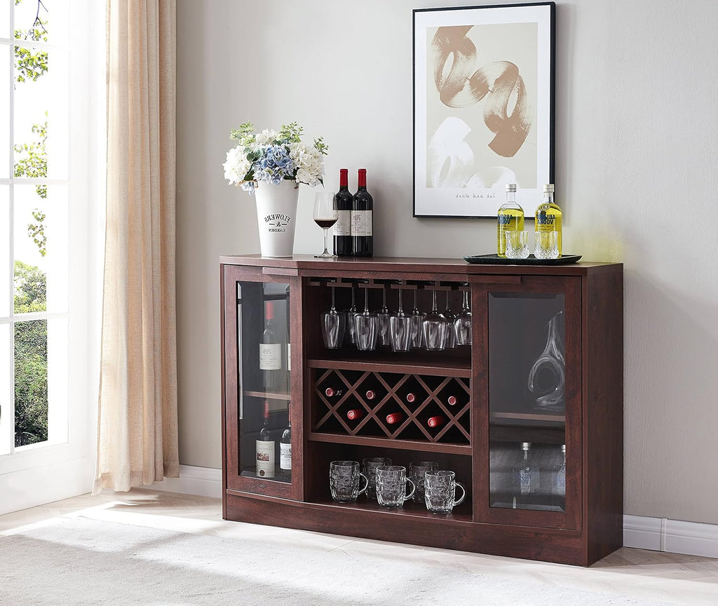 Mahogany Bar Cabinet with Curved Glass Doors G5570