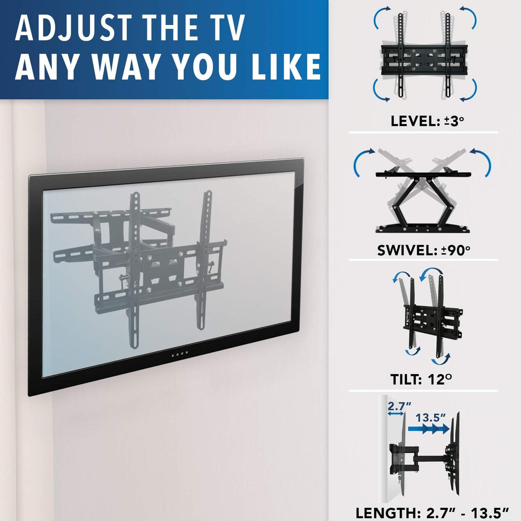 Articulating TV Wall Mount Corner Bracket, VESA 400 x 400, Dual Arm Full Motion, 115 Lbs Capacity, Black, Pack of 2 M29060