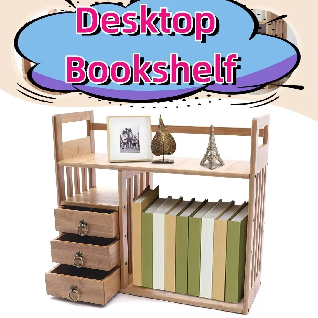 Adjustable Desktop Bookshelf with 3 Drawers K1147