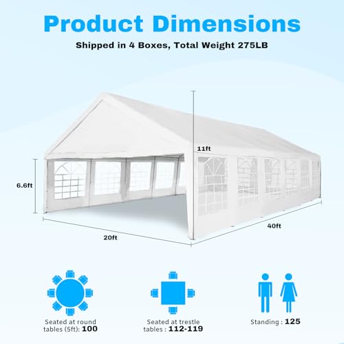 20x40Ft Heavy Duty Outdoor Canopy Tent with Storage Bags Q662