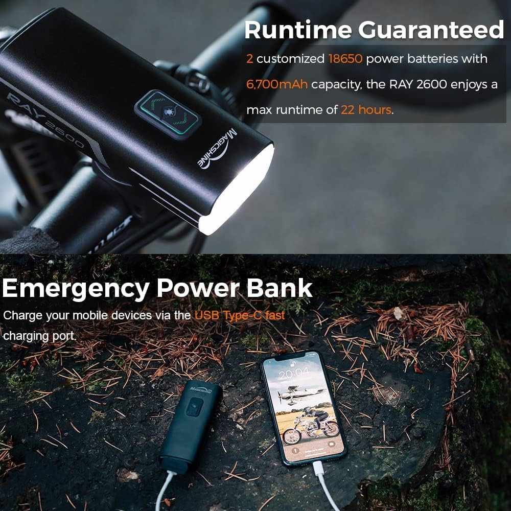 2600 Lumen USB-C Rechargeable IPX6 Waterproof Bike Headlight W5833