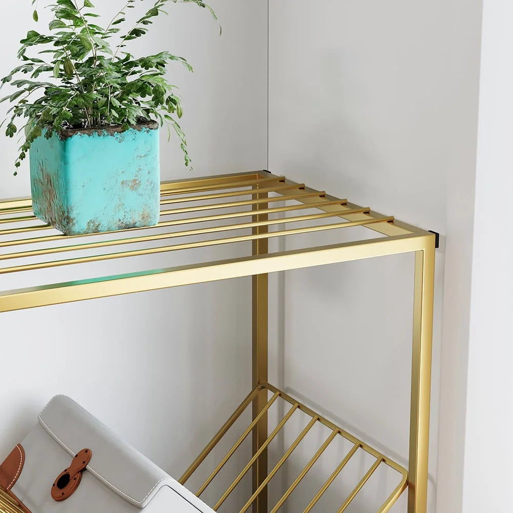 Mid-Century Rectangular Bookshelf Metal Gold Bookcase with Shelves O498500