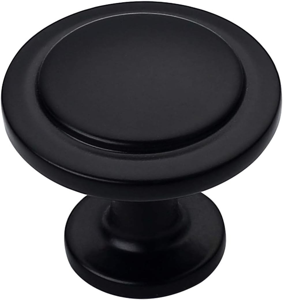 Flat Black 1-1/8 Inch Diameter Mushroom Round Cabinet Knobs 25 Pack P2700