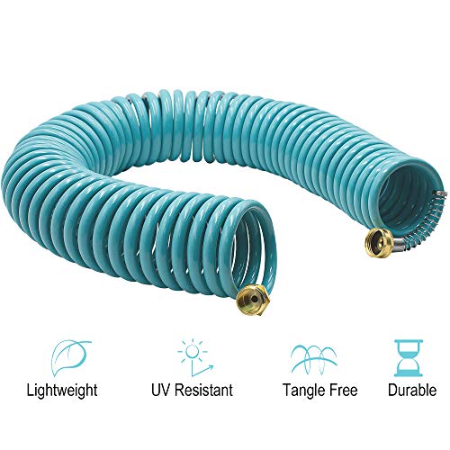 50 ft EVA Curly Garden Water Hose with Brass Connectors and 7-Pattern Sprayer Y198082