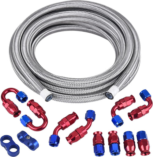 10AN PTFE Fuel Line Kit, 20FT 1/2Inch ID Nylon Braided Fuel Hose W3372