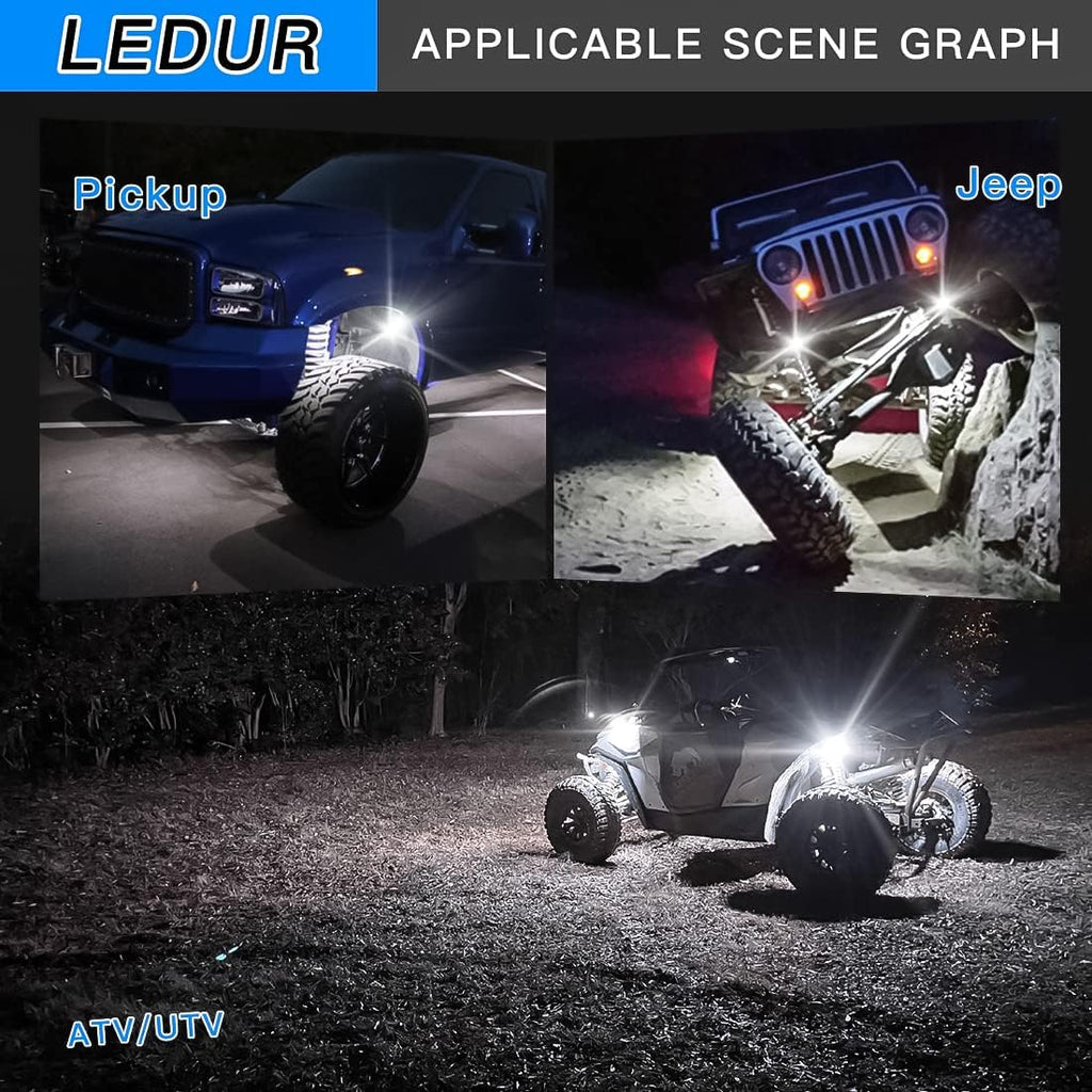 White 12Pods LED Rock Lights Kit with Switch Wire Harness U758