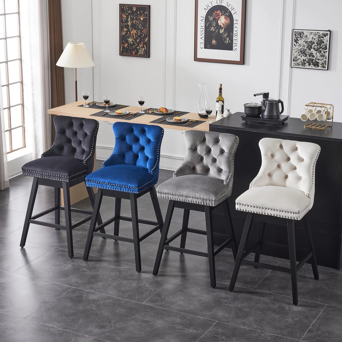 Velvet Swivel Bar Stools Set of 4 V5207
